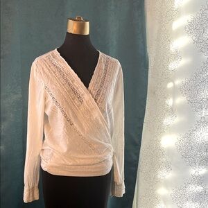 Sezanne Elegant White Lace Wrap Top